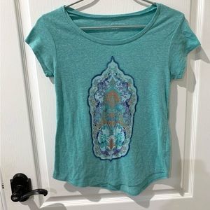 Lucky Brand Green Boho Graphic Print Tee